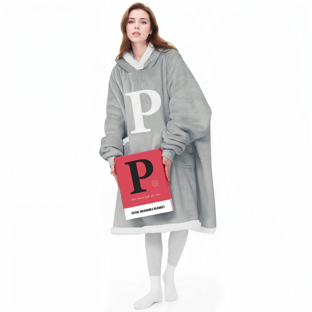 5462 Wearable Blanket Hoodie with Letter A-Z - Oversized Sweatshirt Blanket